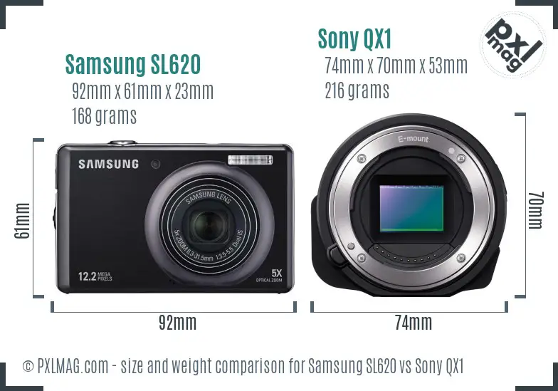 Samsung SL620 vs Sony QX1 size comparison