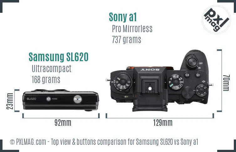 Samsung SL620 vs Sony a1 top view buttons comparison