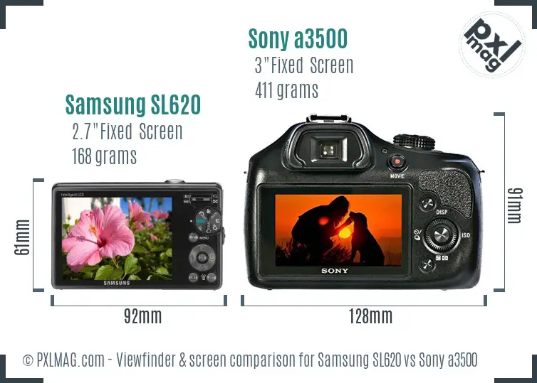 Samsung SL620 vs Sony a3500 Screen and Viewfinder comparison
