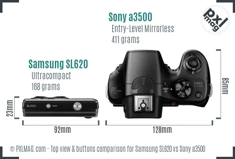 Samsung SL620 vs Sony a3500 top view buttons comparison