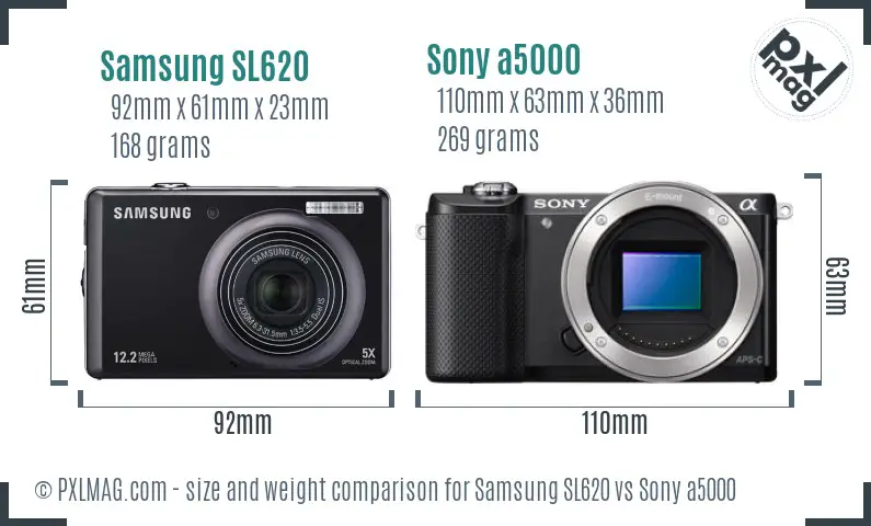 Samsung SL620 vs Sony a5000 size comparison