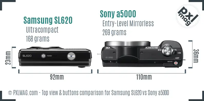 Samsung SL620 vs Sony a5000 top view buttons comparison