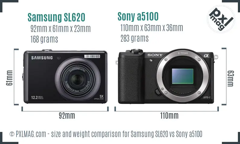 Samsung SL620 vs Sony a5100 size comparison
