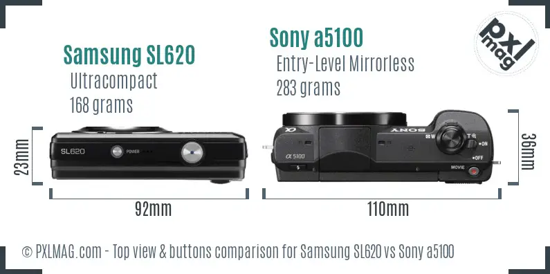 Samsung SL620 vs Sony a5100 top view buttons comparison