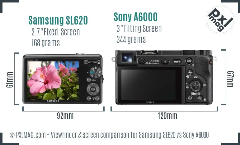 Samsung SL620 vs Sony A6000 Screen and Viewfinder comparison