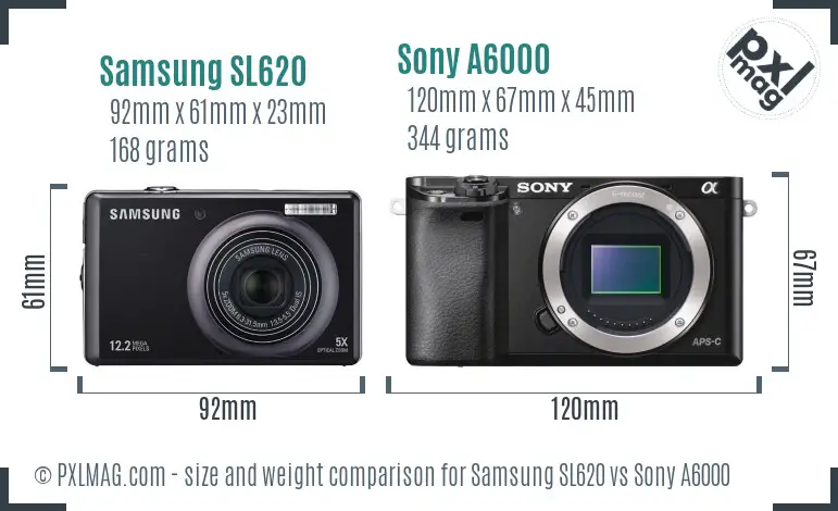 Samsung SL620 vs Sony A6000 size comparison