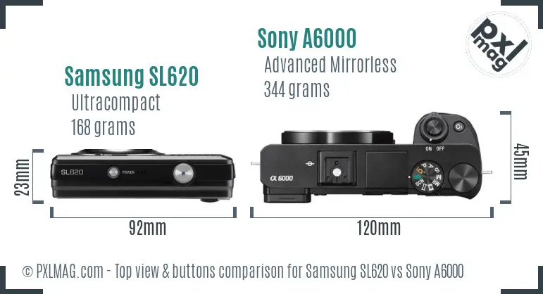 Samsung SL620 vs Sony A6000 top view buttons comparison