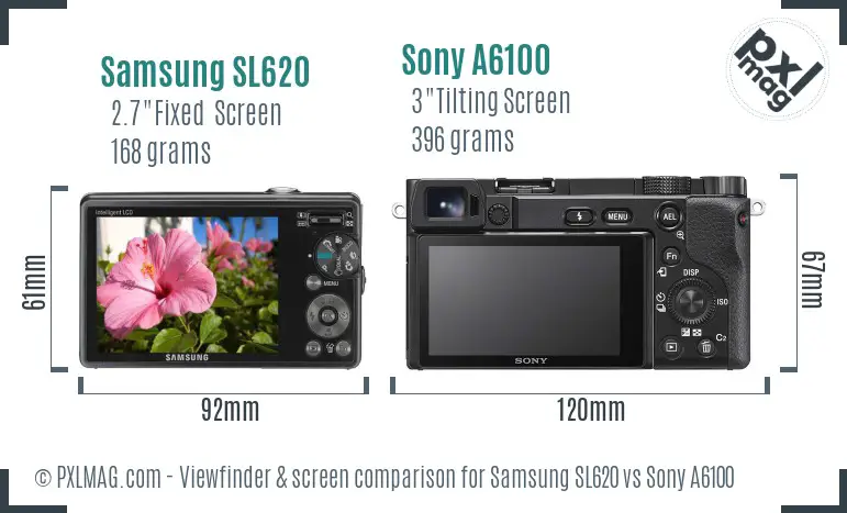 Samsung SL620 vs Sony A6100 Screen and Viewfinder comparison