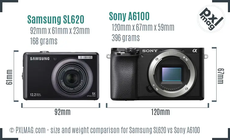 Samsung SL620 vs Sony A6100 size comparison