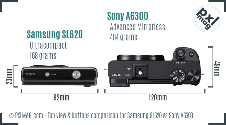 Samsung SL620 vs Sony A6300 top view buttons comparison