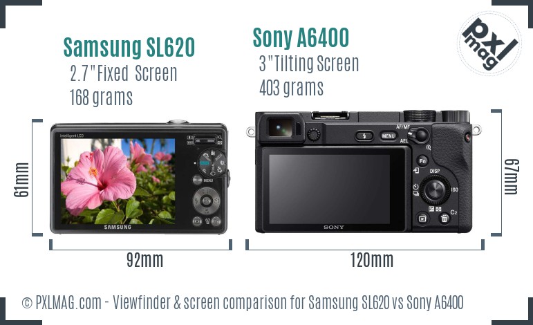 Samsung SL620 vs Sony A6400 Screen and Viewfinder comparison