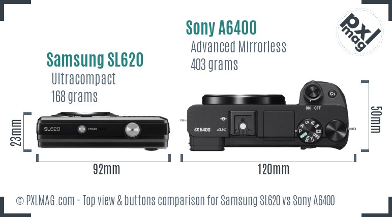 Samsung SL620 vs Sony A6400 top view buttons comparison