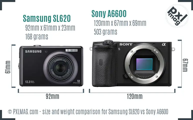 Samsung SL620 vs Sony A6600 size comparison