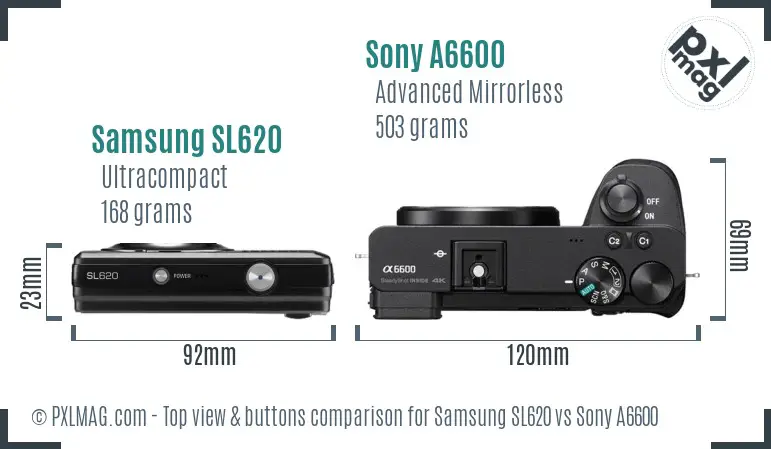 Samsung SL620 vs Sony A6600 top view buttons comparison