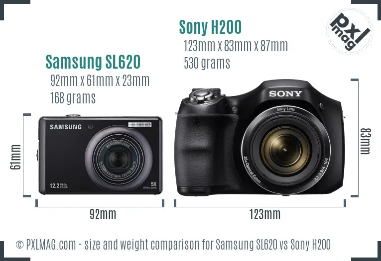 Samsung SL620 vs Sony H200 size comparison