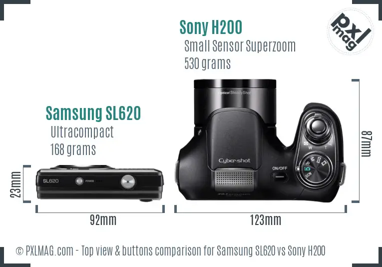 Samsung SL620 vs Sony H200 top view buttons comparison