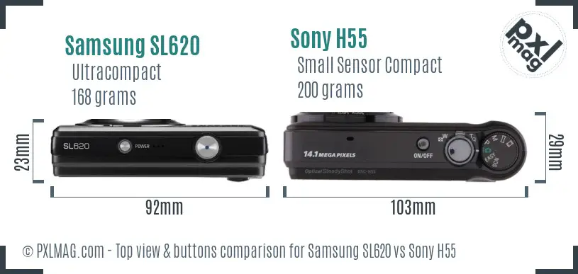 Samsung SL620 vs Sony H55 top view buttons comparison Samsung SL620 vs Sony H55 top view buttons comparison