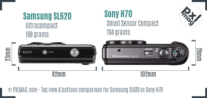 Samsung SL620 vs Sony H70 top view buttons comparison