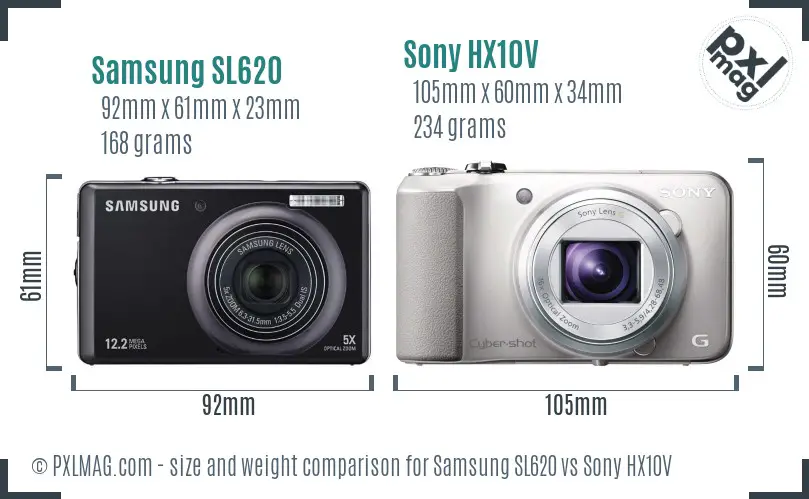 Samsung SL620 vs Sony HX10V size comparison