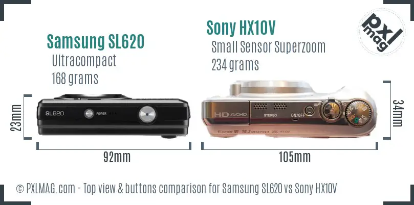 Samsung SL620 vs Sony HX10V top view buttons comparison