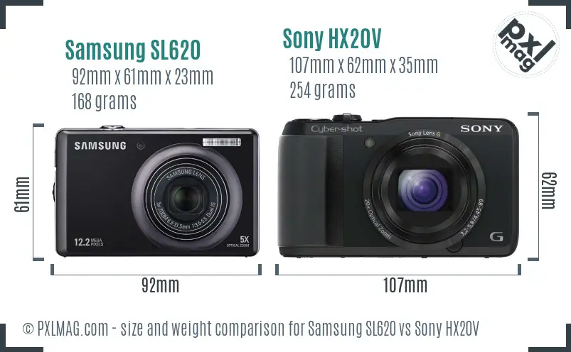 Samsung SL620 vs Sony HX20V size comparison Samsung SL620 vs Sony HX20V size comparison