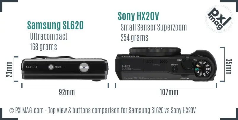 Samsung SL620 vs Sony HX20V top view buttons comparison