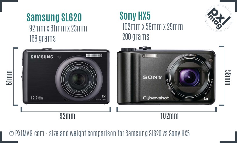 Samsung SL620 vs Sony HX5 size comparison
