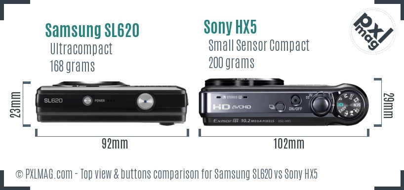 Samsung SL620 vs Sony HX5 top view buttons comparison
