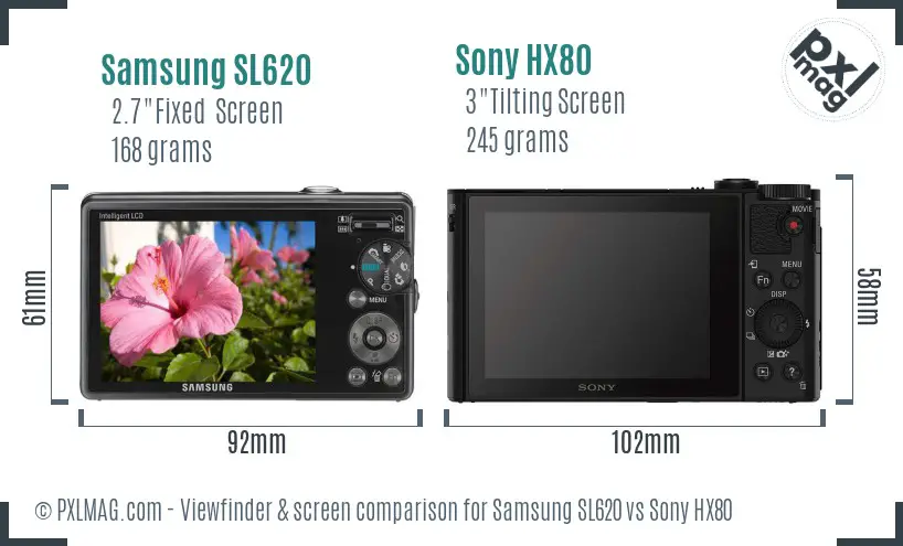 Samsung SL620 vs Sony HX80 Screen and Viewfinder comparison