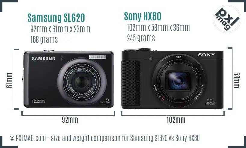 Samsung SL620 vs Sony HX80 size comparison