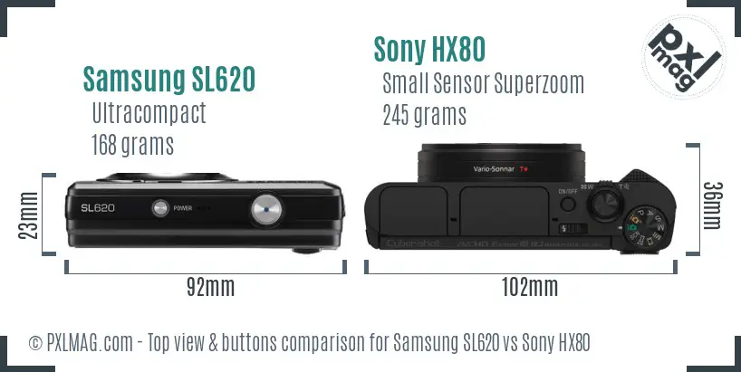 Samsung SL620 vs Sony HX80 top view buttons comparison