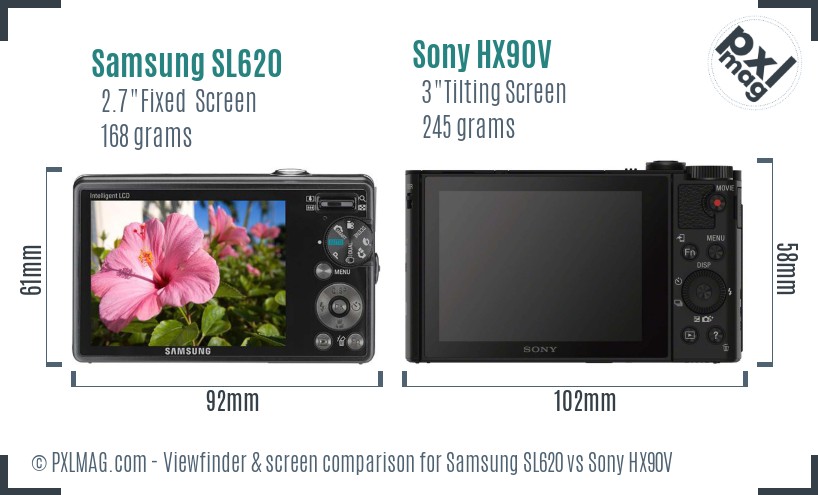 Samsung SL620 vs Sony HX90V Screen and Viewfinder comparison