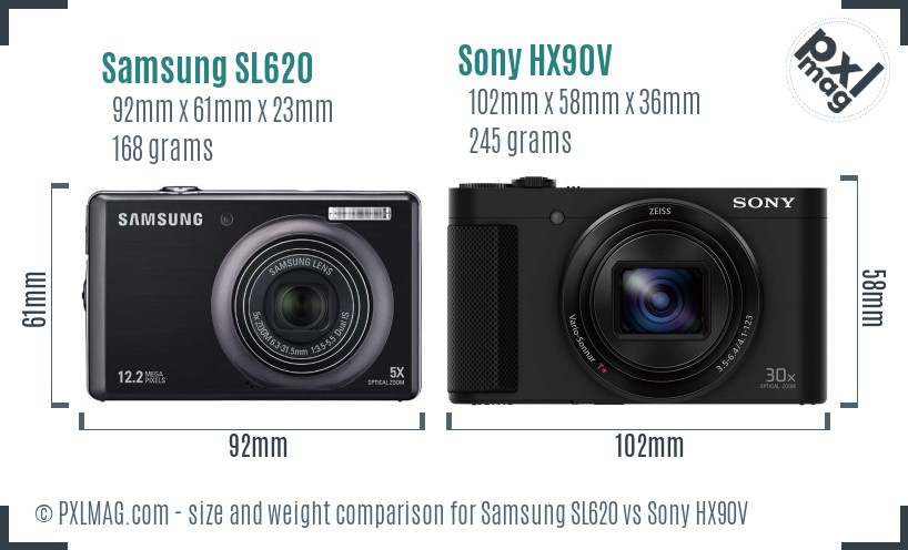 Samsung SL620 vs Sony HX90V size comparison Samsung SL620 vs Sony HX90V size comparison