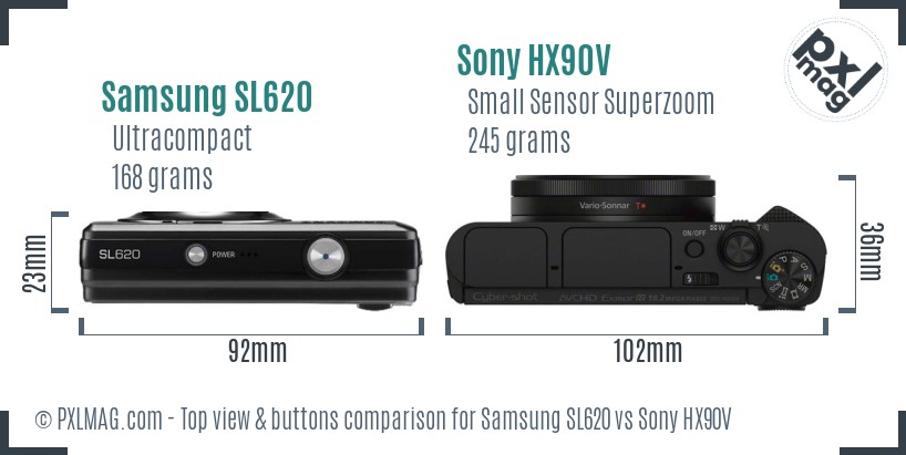 Samsung SL620 vs Sony HX90V top view buttons comparison