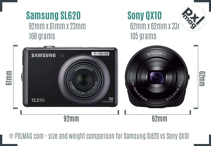 Samsung SL620 vs Sony QX10 size comparison Samsung SL620 vs Sony QX10 size comparison