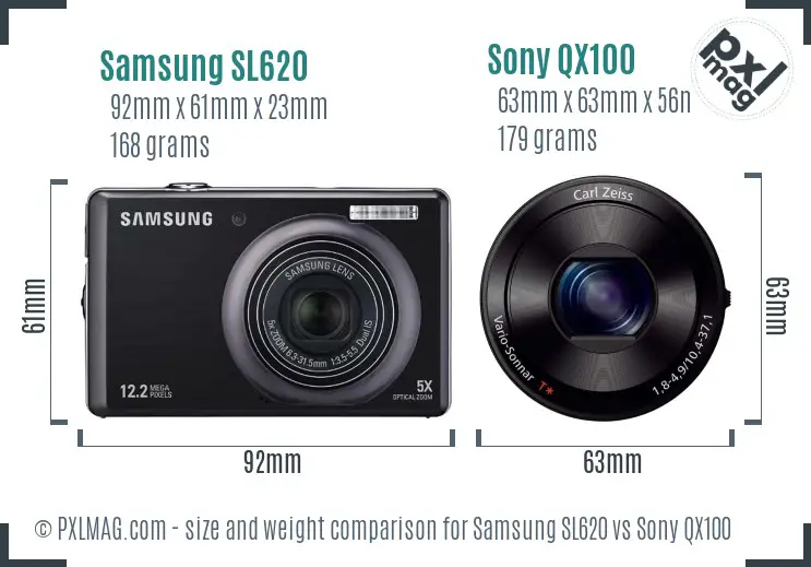 Samsung SL620 vs Sony QX100 size comparison