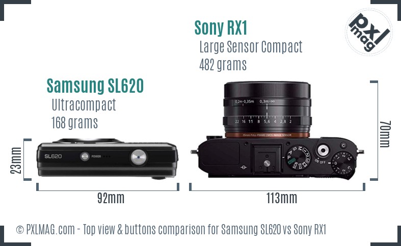 Samsung SL620 vs Sony RX1 top view buttons comparison