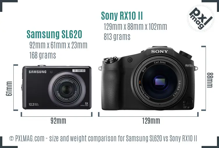 Samsung SL620 vs Sony RX10 II size comparison