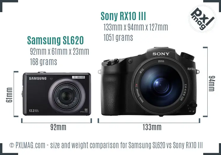 Samsung SL620 vs Sony RX10 III size comparison