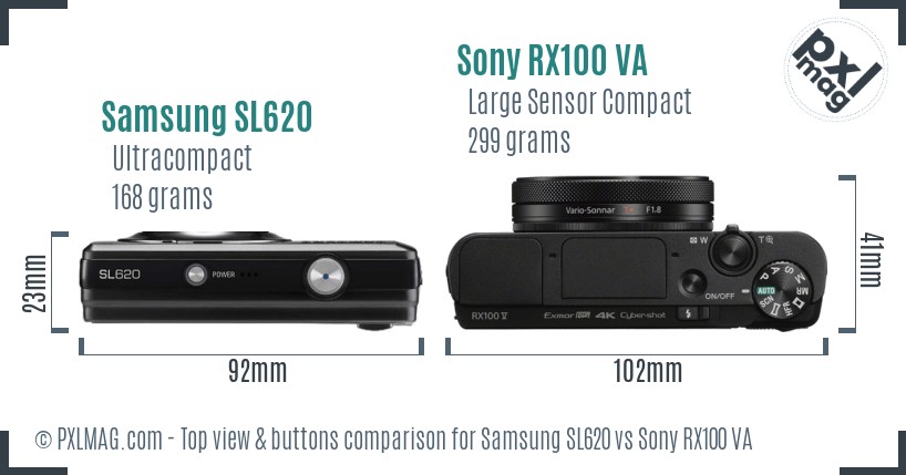 Samsung SL620 vs Sony RX100 VA top view buttons comparison