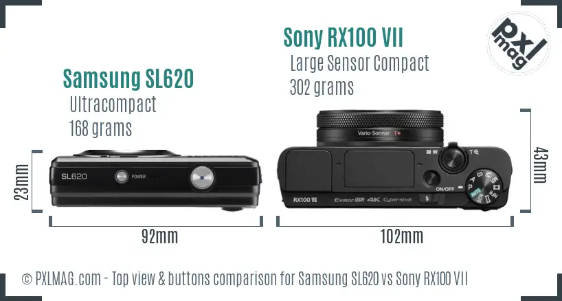 Samsung SL620 vs Sony RX100 VII top view buttons comparison