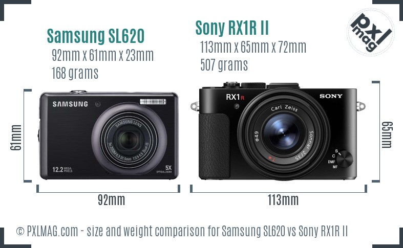 Samsung SL620 vs Sony RX1R II size comparison