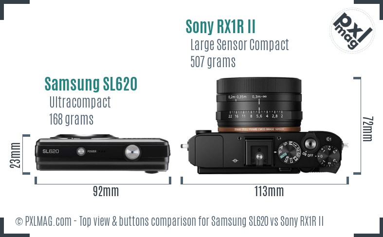 Samsung SL620 vs Sony RX1R II top view buttons comparison