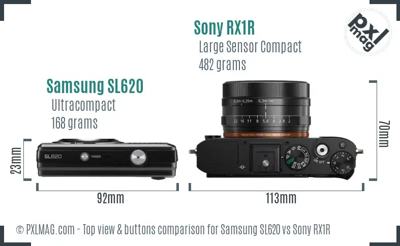 Samsung SL620 vs Sony RX1R top view buttons comparison