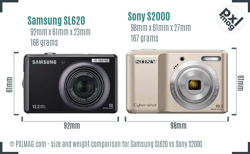 Samsung SL620 vs Sony S2000 size comparison
