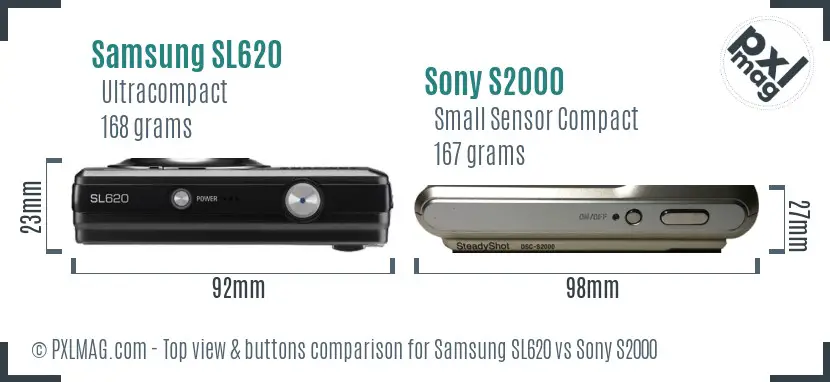 Samsung SL620 vs Sony S2000 top view buttons comparison