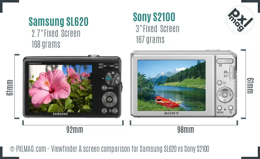 Samsung SL620 vs Sony S2100 Screen and Viewfinder comparison