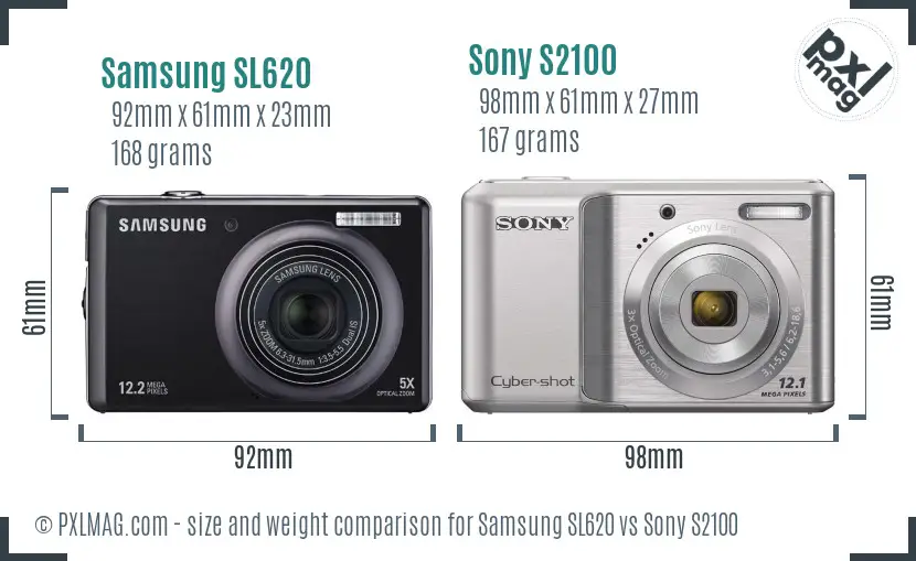 Samsung SL620 vs Sony S2100 size comparison