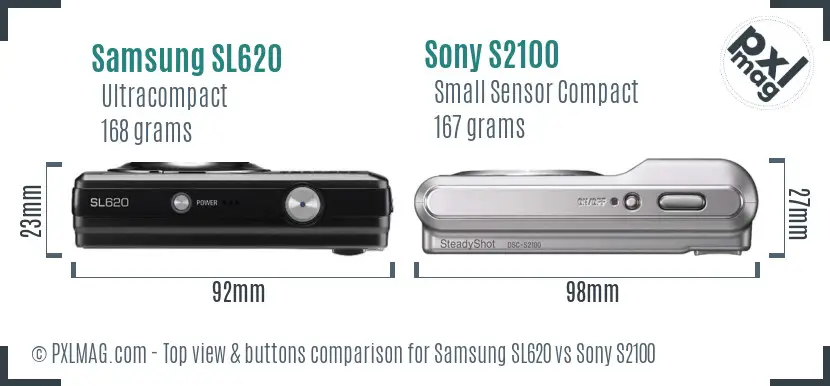 Samsung SL620 vs Sony S2100 top view buttons comparison