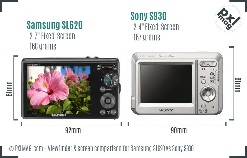 Samsung SL620 vs Sony S930 Screen and Viewfinder comparison